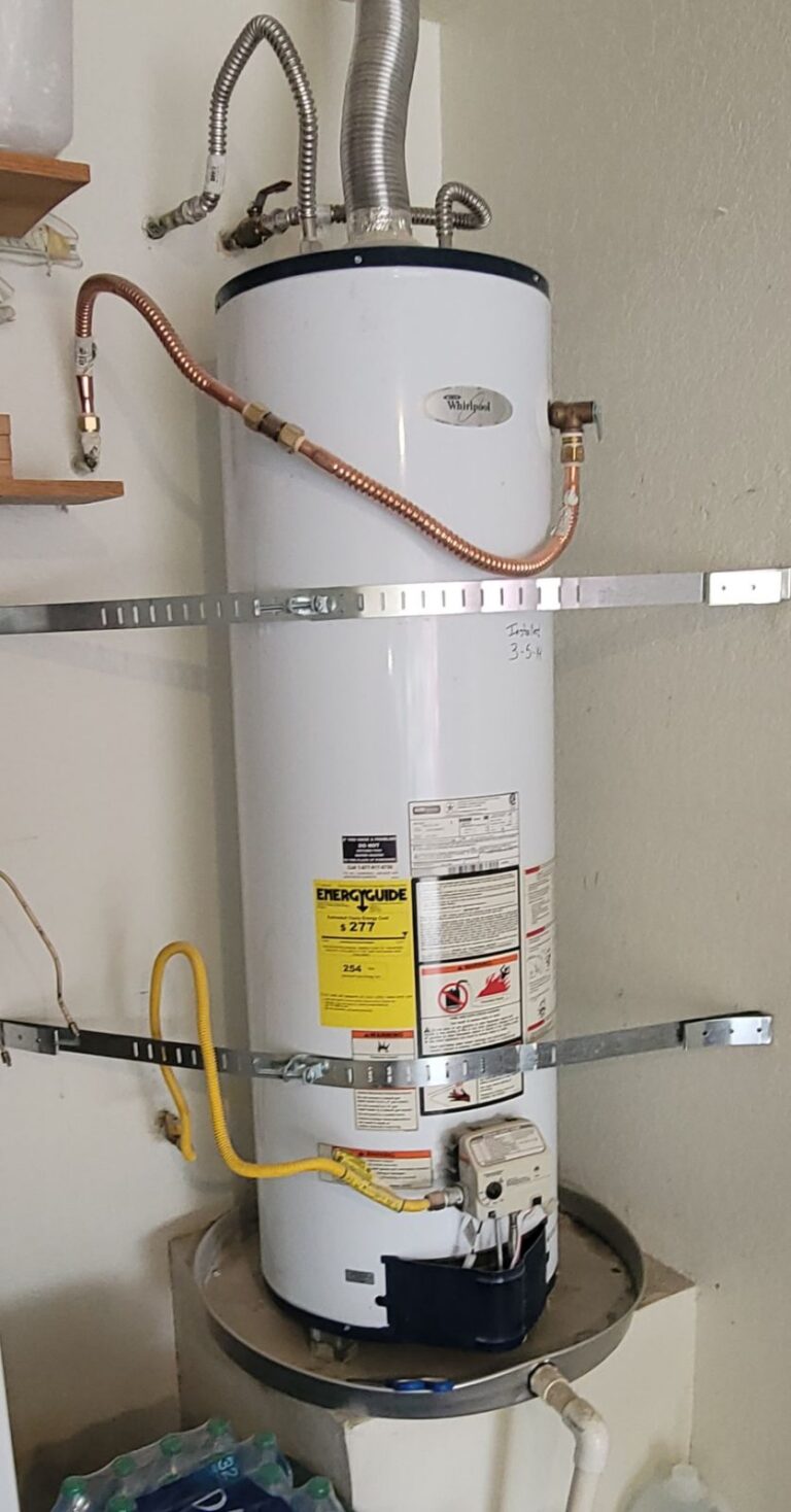 Gas water heater installed with seismic straps in a Las Vegas home