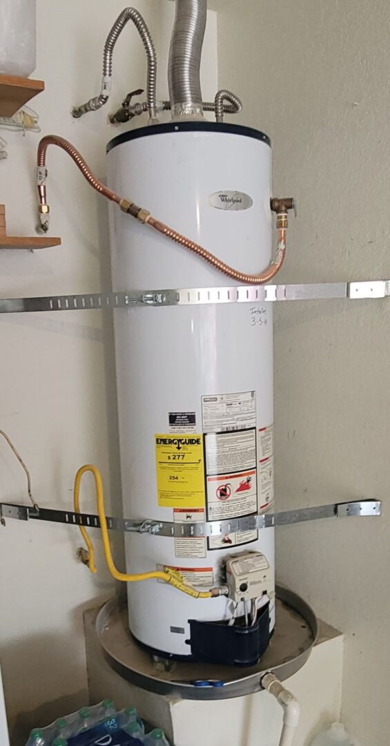 Gas water heater installed with seismic straps in a Las Vegas home